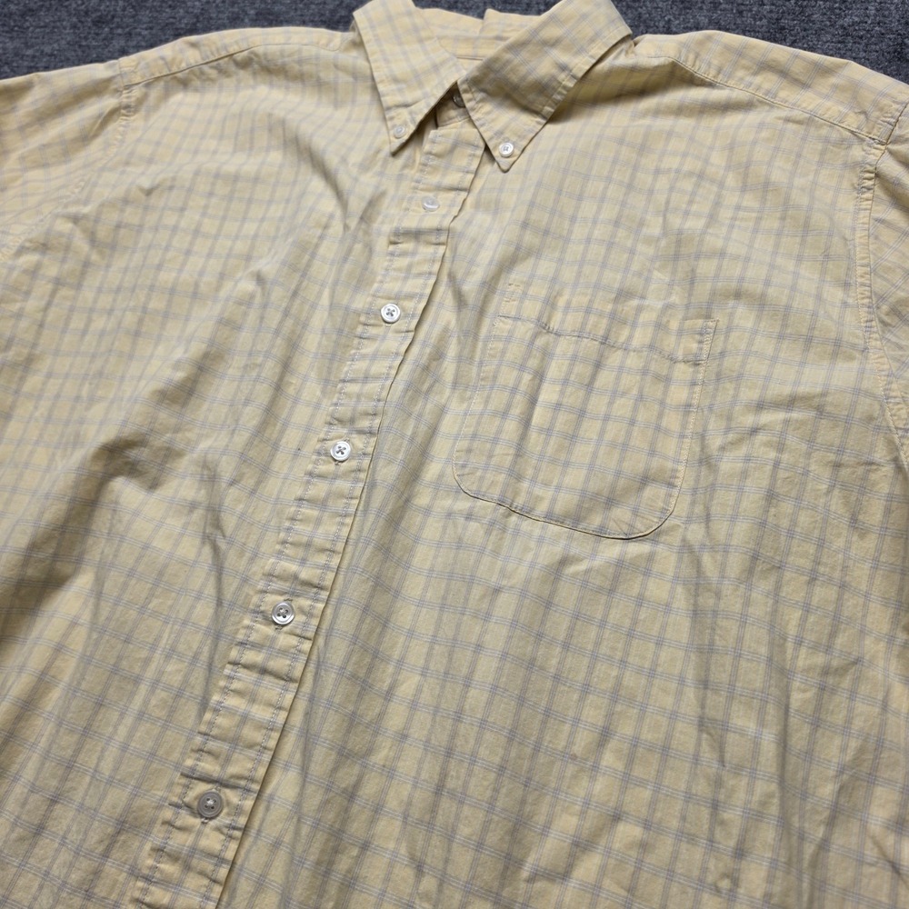 Eddie Bauer Mens XXL Yellow Gray Plaid Button Down Shirt Long Sleeve 100% Cotton